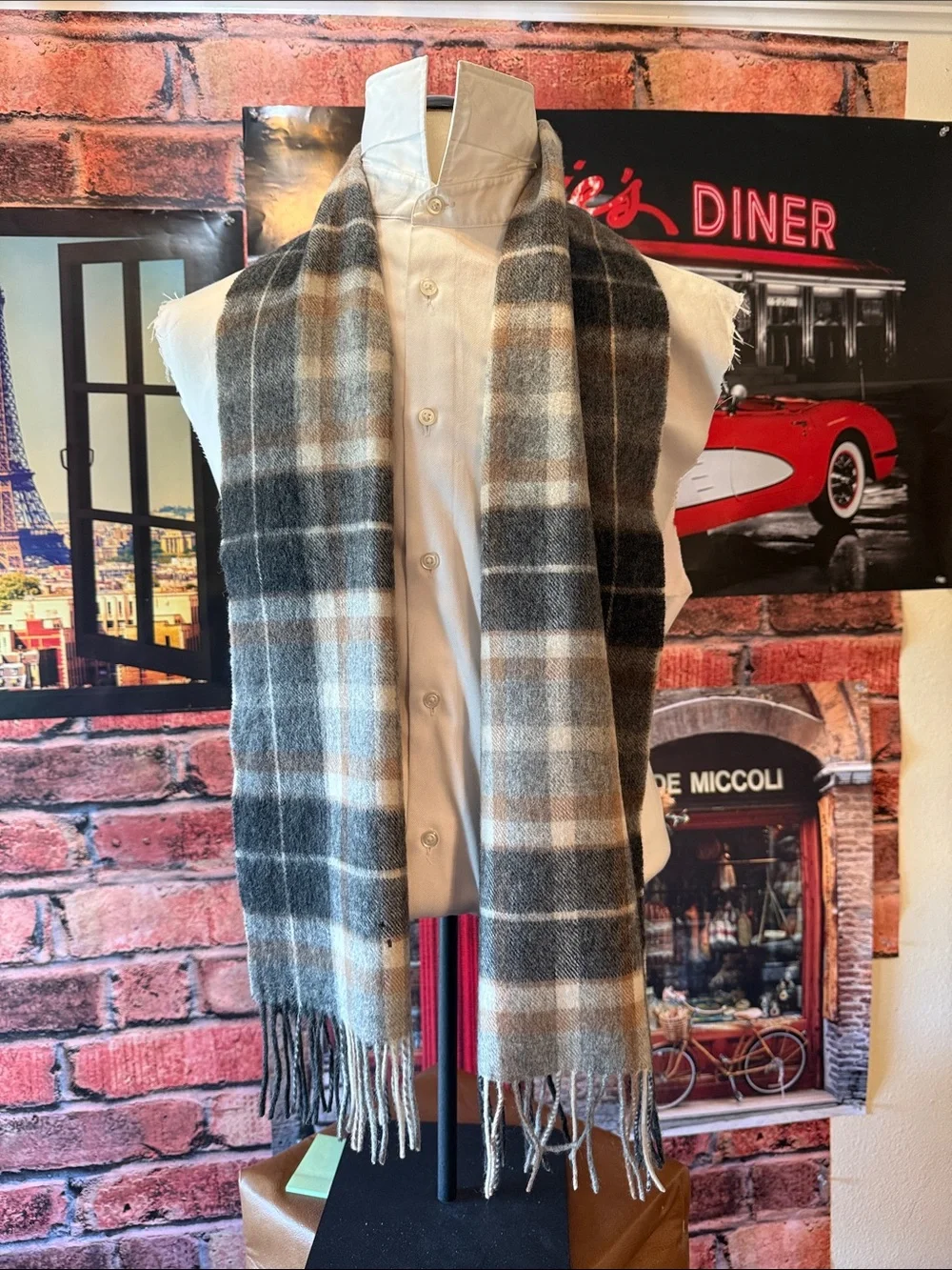 Joseph & Feiss Plaid Scarf in Gray, Cream, and Brown